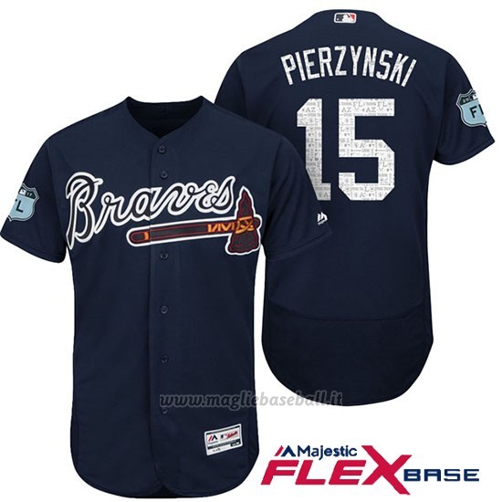 Maglia Baseball Uomo Atlanta Braves 15 A.J. Pierzynski Blu 2017 Allenamento Primaverile Flex Base